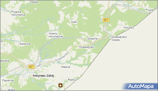 mapa Dziewięcierz, Dziewięcierz na mapie Targeo