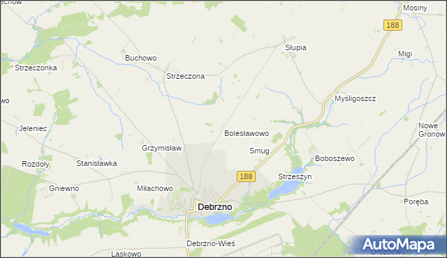 mapa Bolesławowo gmina Debrzno, Bolesławowo gmina Debrzno na mapie Targeo