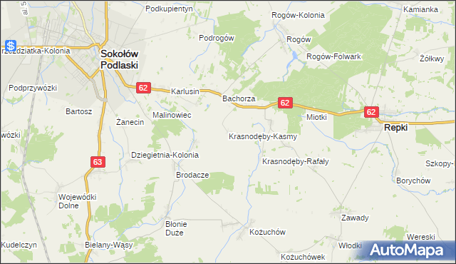 mapa Krasnodęby-Kasmy, Krasnodęby-Kasmy na mapie Targeo