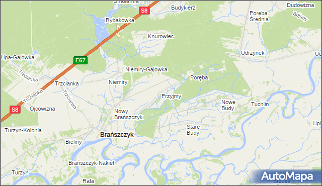 mapa Przyjmy gmina Brańszczyk, Przyjmy gmina Brańszczyk na mapie Targeo