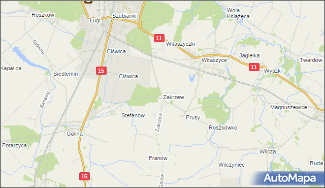 mapa Zakrzew gmina Jarocin, Zakrzew gmina Jarocin na mapie Targeo