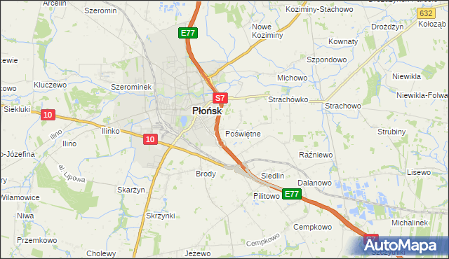mapa Poświętne gmina Płońsk, Poświętne gmina Płońsk na mapie Targeo