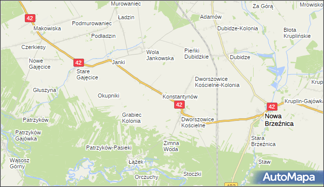 mapa Konstantynów gmina Nowa Brzeźnica, Konstantynów gmina Nowa Brzeźnica na mapie Targeo