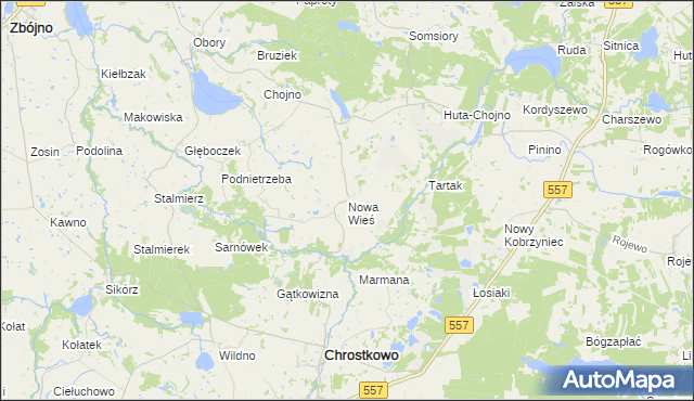 mapa Nowa Wieś gmina Chrostkowo, Nowa Wieś gmina Chrostkowo na mapie Targeo