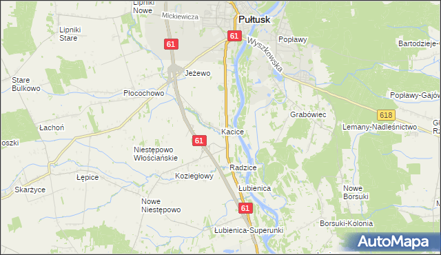 mapa Kacice gmina Pułtusk, Kacice gmina Pułtusk na mapie Targeo
