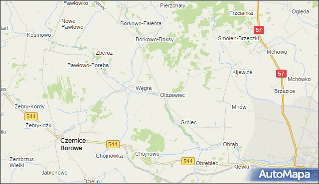 mapa Olszewiec gmina Czernice Borowe, Olszewiec gmina Czernice Borowe na mapie Targeo