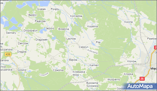 mapa Cieszyn gmina Sośnie, Cieszyn gmina Sośnie na mapie Targeo
