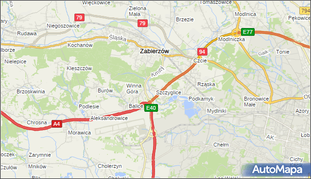 mapa Szczyglice gmina Zabierzów, Szczyglice gmina Zabierzów na mapie Targeo