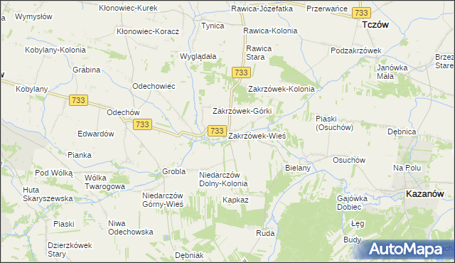 mapa Zakrzówek-Wieś gmina Kazanów, Zakrzówek-Wieś gmina Kazanów na mapie Targeo
