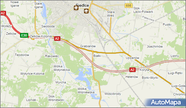 mapa Białki gmina Siedlce, Białki gmina Siedlce na mapie Targeo