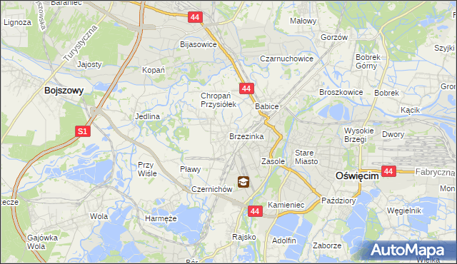 mapa Brzezinka gmina Oświęcim, Brzezinka gmina Oświęcim na mapie Targeo