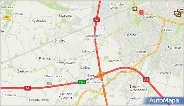 mapa Cesarzowice gmina Kąty Wrocławskie, Cesarzowice gmina Kąty Wrocławskie na mapie Targeo