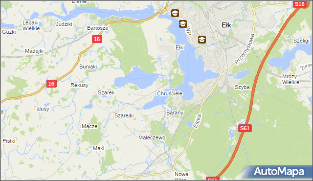 mapa Chruściele gmina Ełk, Chruściele gmina Ełk na mapie Targeo