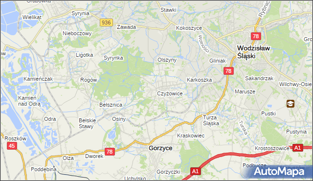 mapa Czyżowice gmina Gorzyce, Czyżowice gmina Gorzyce na mapie Targeo