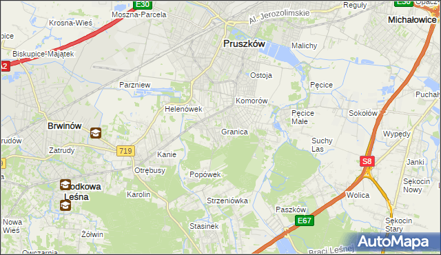 mapa Granica gmina Michałowice, Granica gmina Michałowice na mapie Targeo