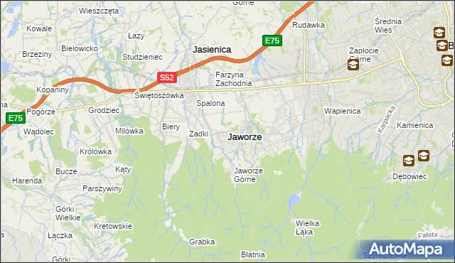 mapa Jaworze powiat bielski, Jaworze powiat bielski na mapie Targeo