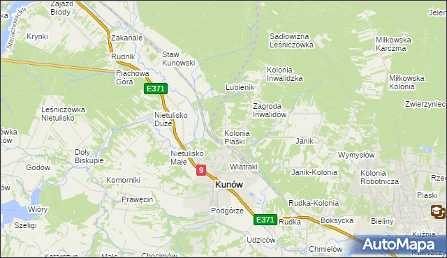 mapa Kolonia Piaski gmina Kunów, Kolonia Piaski gmina Kunów na mapie Targeo