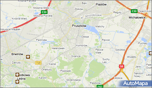 mapa Komorów gmina Michałowice, Komorów gmina Michałowice na mapie Targeo