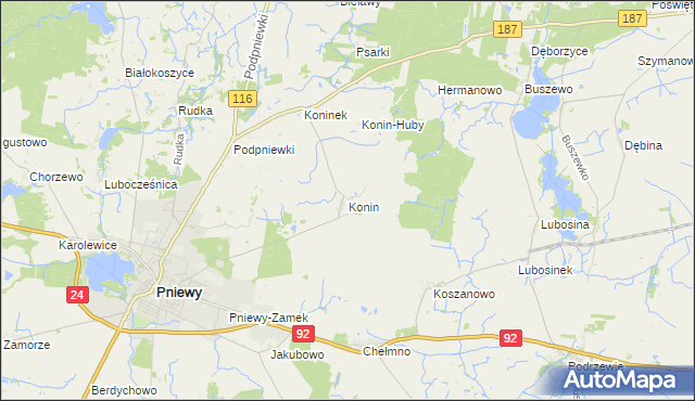 mapa Konin gmina Pniewy, Konin gmina Pniewy na mapie Targeo