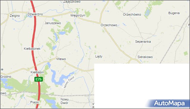 mapa Lądy gmina Kowalewo Pomorskie, Lądy gmina Kowalewo Pomorskie na mapie Targeo