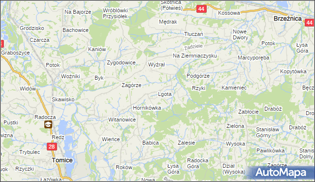 mapa Lgota gmina Tomice, Lgota gmina Tomice na mapie Targeo
