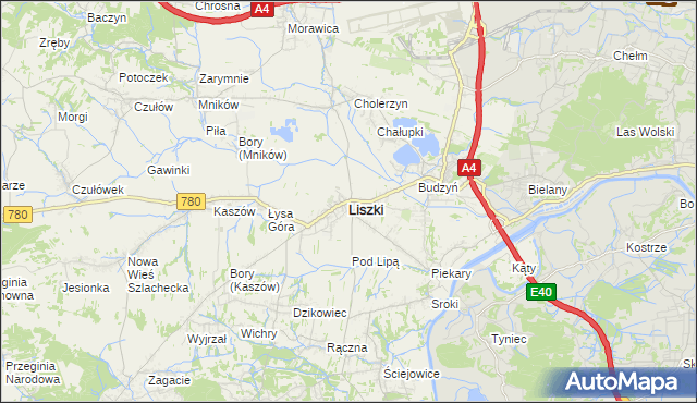 mapa Liszki powiat krakowski, Liszki powiat krakowski na mapie Targeo