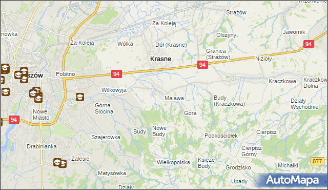 mapa Malawa gmina Krasne, Malawa gmina Krasne na mapie Targeo