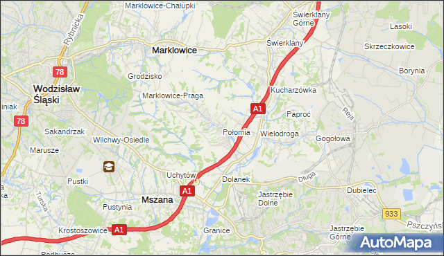 mapa Połomia gmina Mszana, Połomia gmina Mszana na mapie Targeo
