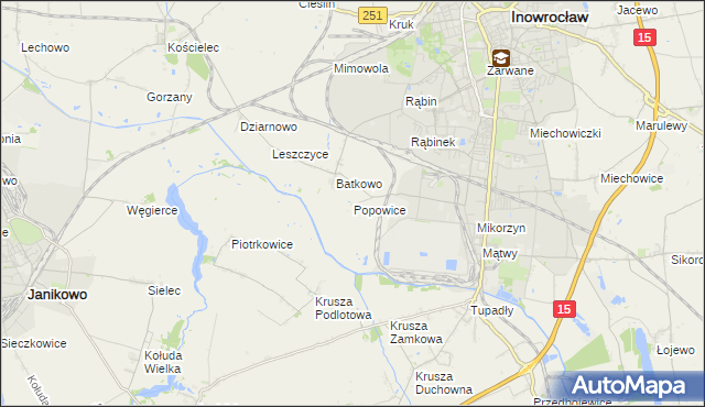 mapa Popowice gmina Inowrocław, Popowice gmina Inowrocław na mapie Targeo