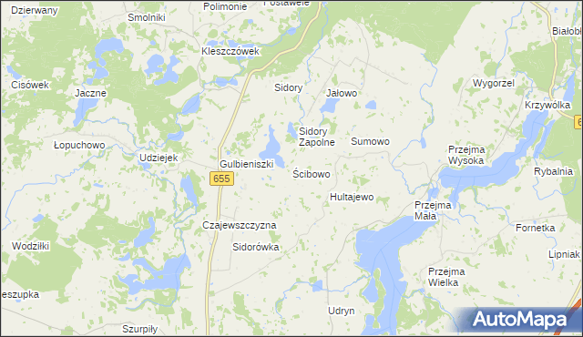 mapa Ścibowo gmina Jeleniewo, Ścibowo gmina Jeleniewo na mapie Targeo