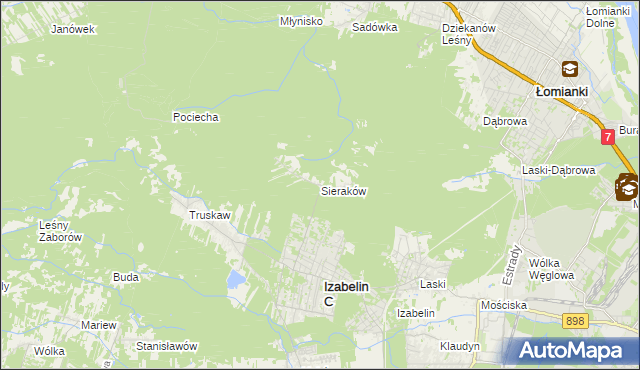 mapa Sieraków gmina Izabelin, Sieraków gmina Izabelin na mapie Targeo