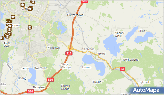 mapa Szczęsne gmina Purda, Szczęsne gmina Purda na mapie Targeo