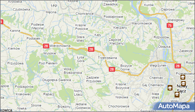 mapa Trzetrzewina, Trzetrzewina na mapie Targeo