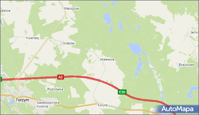 mapa Walewice gmina Torzym, Walewice gmina Torzym na mapie Targeo