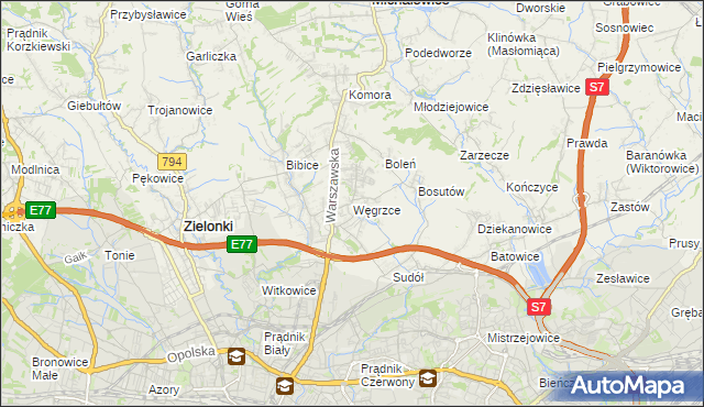 mapa Węgrzce gmina Zielonki, Węgrzce gmina Zielonki na mapie Targeo