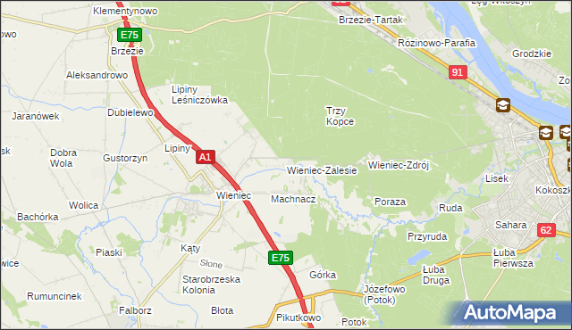 mapa Wieniec-Zalesie, Wieniec-Zalesie na mapie Targeo