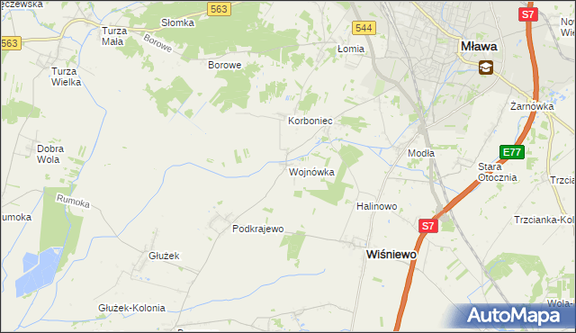 mapa Wojnówka gmina Wiśniewo, Wojnówka gmina Wiśniewo na mapie Targeo