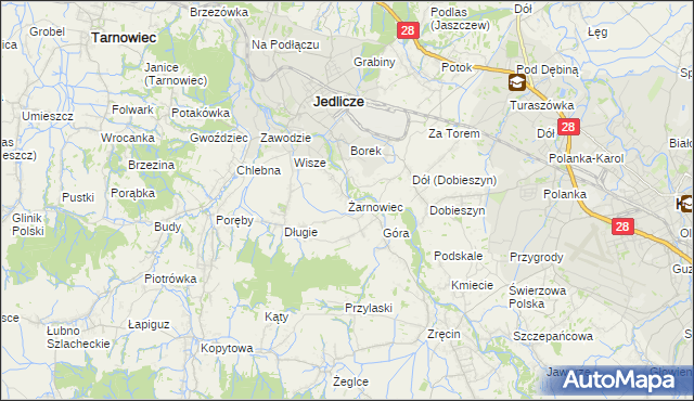 mapa Żarnowiec gmina Jedlicze, Żarnowiec gmina Jedlicze na mapie Targeo