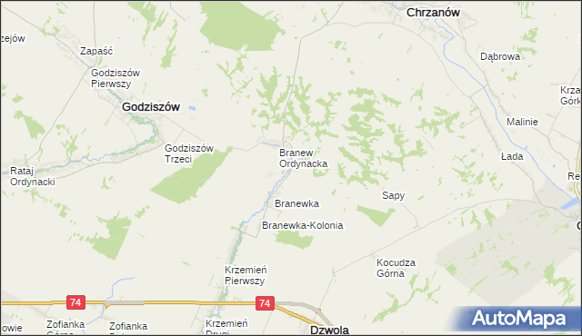 mapa Branew Szlachecka, Branew Szlachecka na mapie Targeo