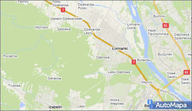 mapa Dąbrowa gmina Łomianki, Dąbrowa gmina Łomianki na mapie Targeo
