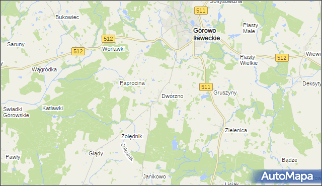 mapa Dwórzno gmina Górowo Iławeckie, Dwórzno gmina Górowo Iławeckie na mapie Targeo