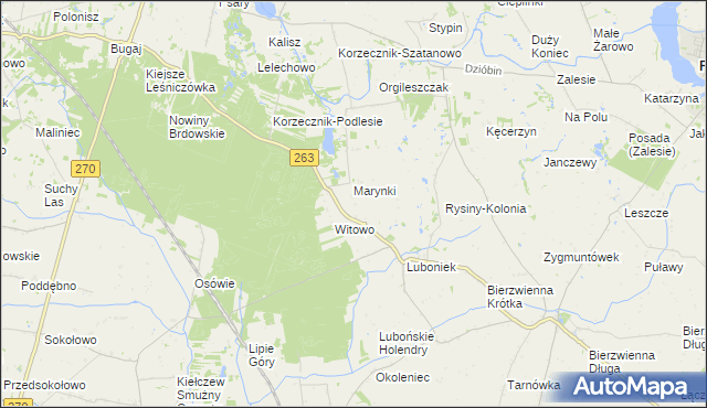 mapa Rysiny gmina Kłodawa, Rysiny gmina Kłodawa na mapie Targeo