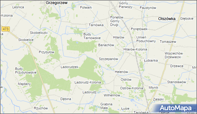 mapa Szczepanów gmina Olszówka, Szczepanów gmina Olszówka na mapie Targeo