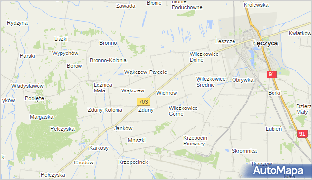 mapa Wichrów gmina Łęczyca, Wichrów gmina Łęczyca na mapie Targeo