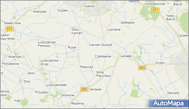 mapa Czesławów gmina Pacyna, Czesławów gmina Pacyna na mapie Targeo