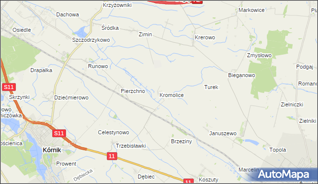 mapa Kromolice gmina Kórnik, Kromolice gmina Kórnik na mapie Targeo