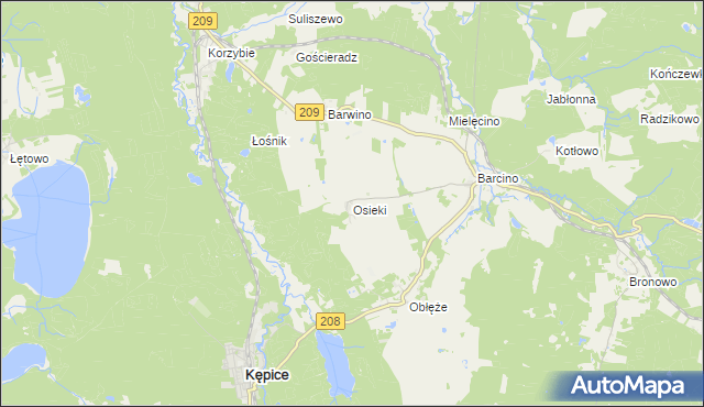 mapa Osieki gmina Kępice, Osieki gmina Kępice na mapie Targeo