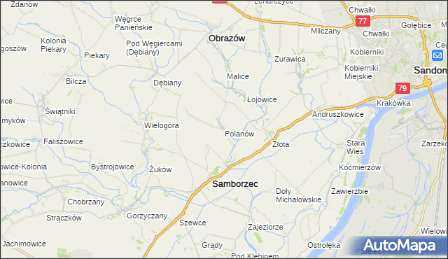 mapa Polanów gmina Samborzec, Polanów gmina Samborzec na mapie Targeo