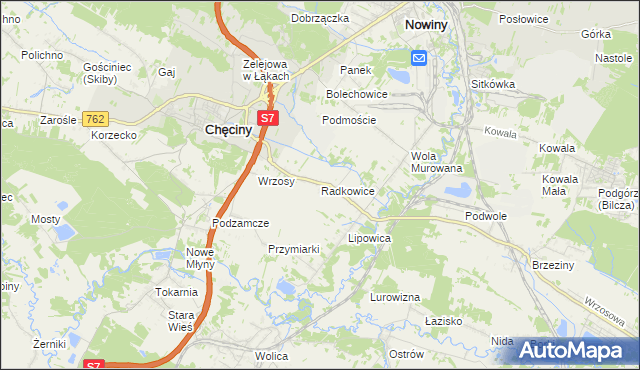 mapa Radkowice gmina Chęciny, Radkowice gmina Chęciny na mapie Targeo