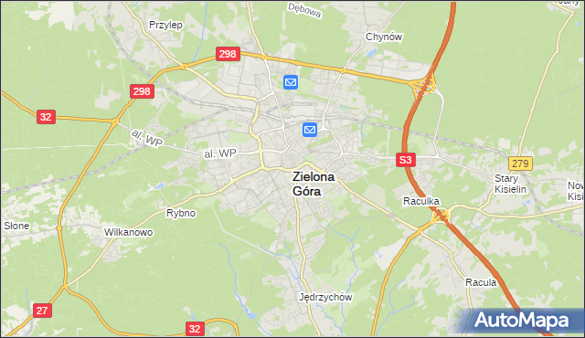 mapa Zielona Góra, Zielona Góra na mapie Targeo